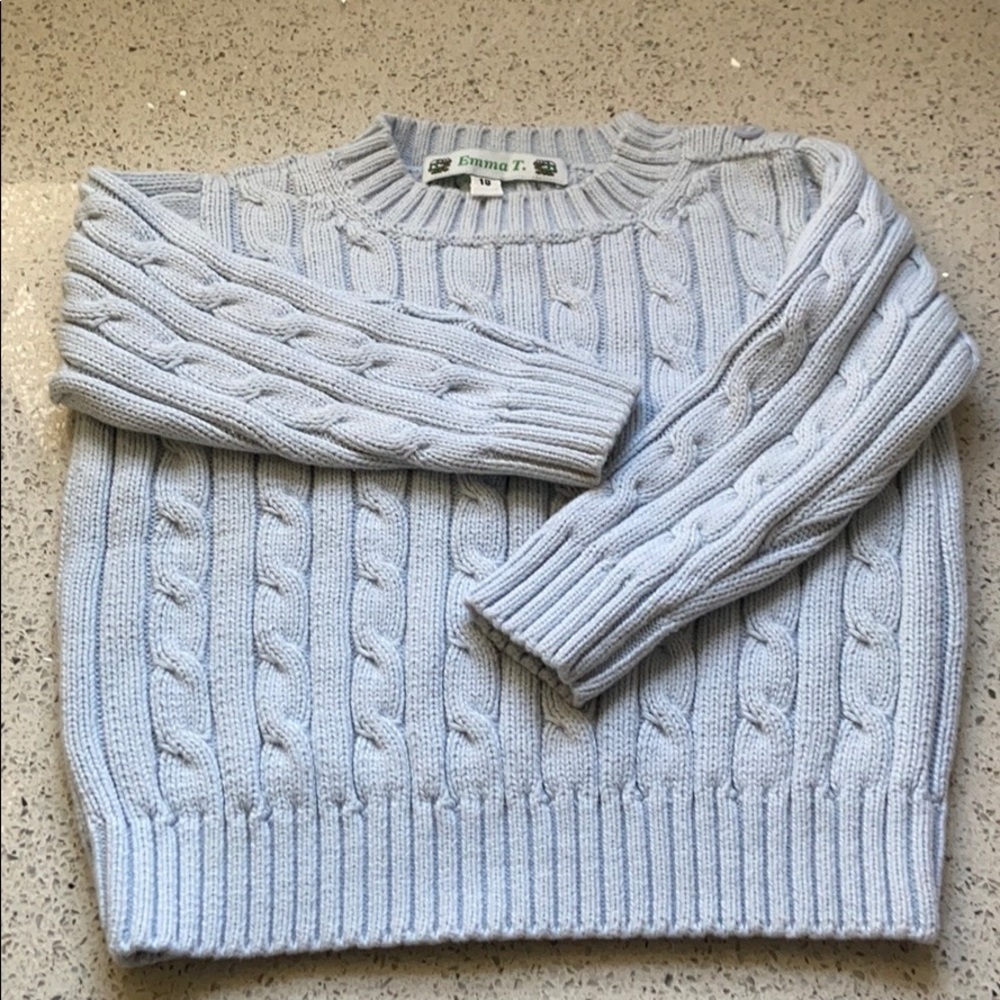 Cottagecore Light Blue Cotton Cable Knit Sweater Toddler Size 18 Months